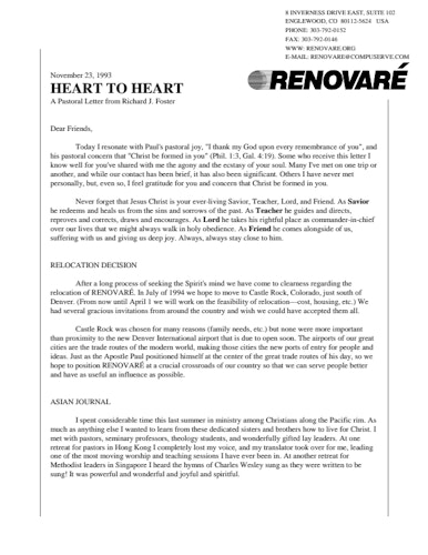 Heart to Heart November 1993 - Richard J. Foster - Renovare